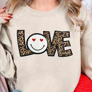 Love | Leopard + Smiley | Chenille Patch | Sweatshirt