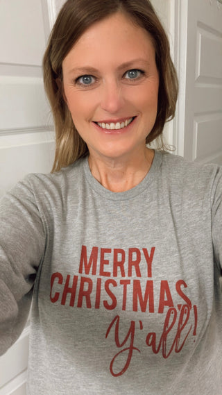 Merry Christmas Y’all |  Long Sleeve Heather Athletic Gray TShirt