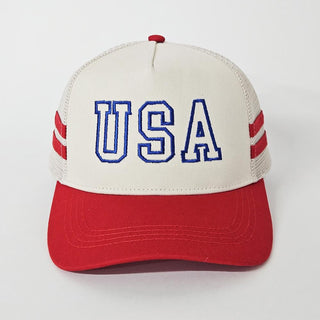 Red USA Striped Trucker Hat